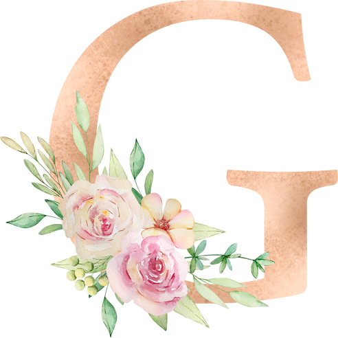 Floral Alphabet, Letter G with Watercolor Flowers