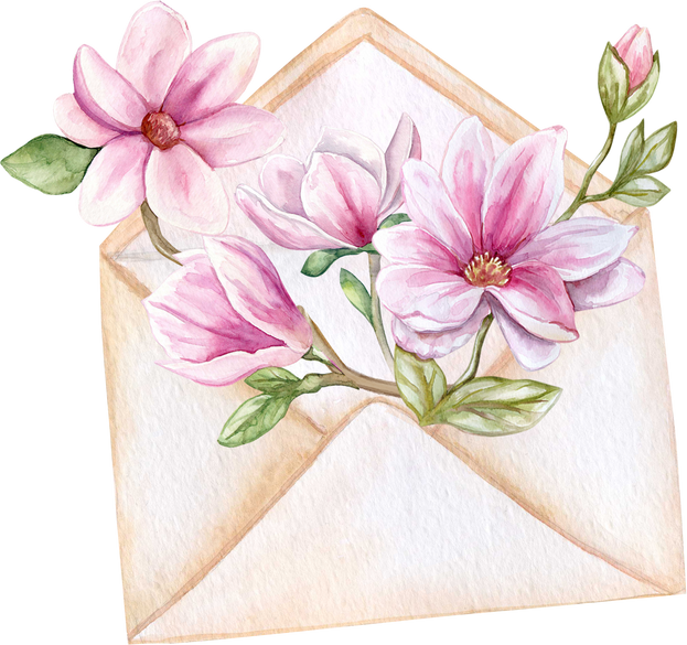 Envelope Flowers Watercolor Illustration